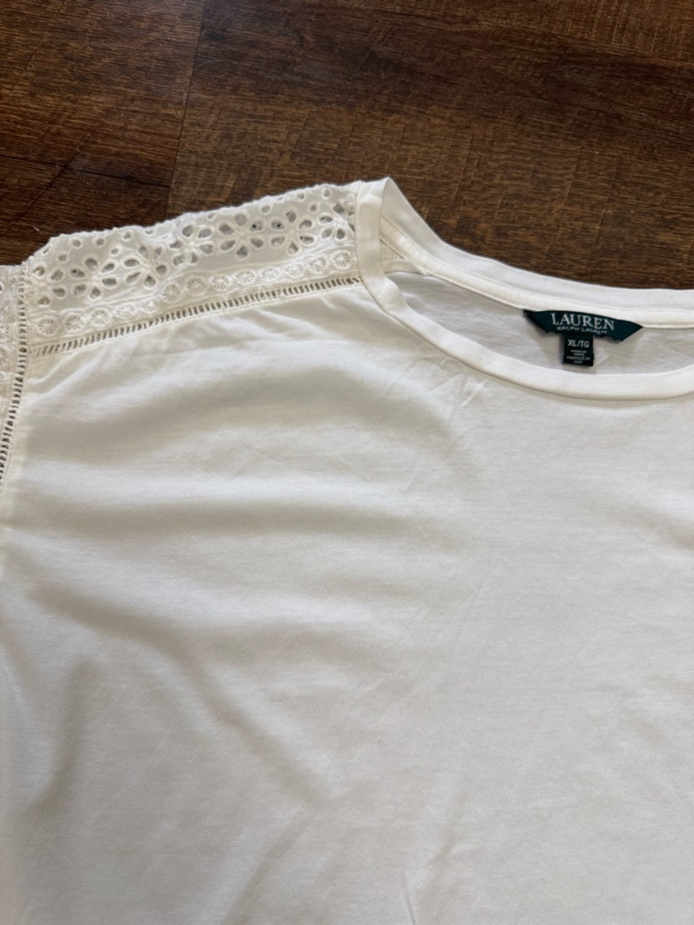 Lauren Ralph Lauren Top XL/TG Ivory Lace Sleeve Boho Blouse Short Sleeve Casual - Picture 3 of 6